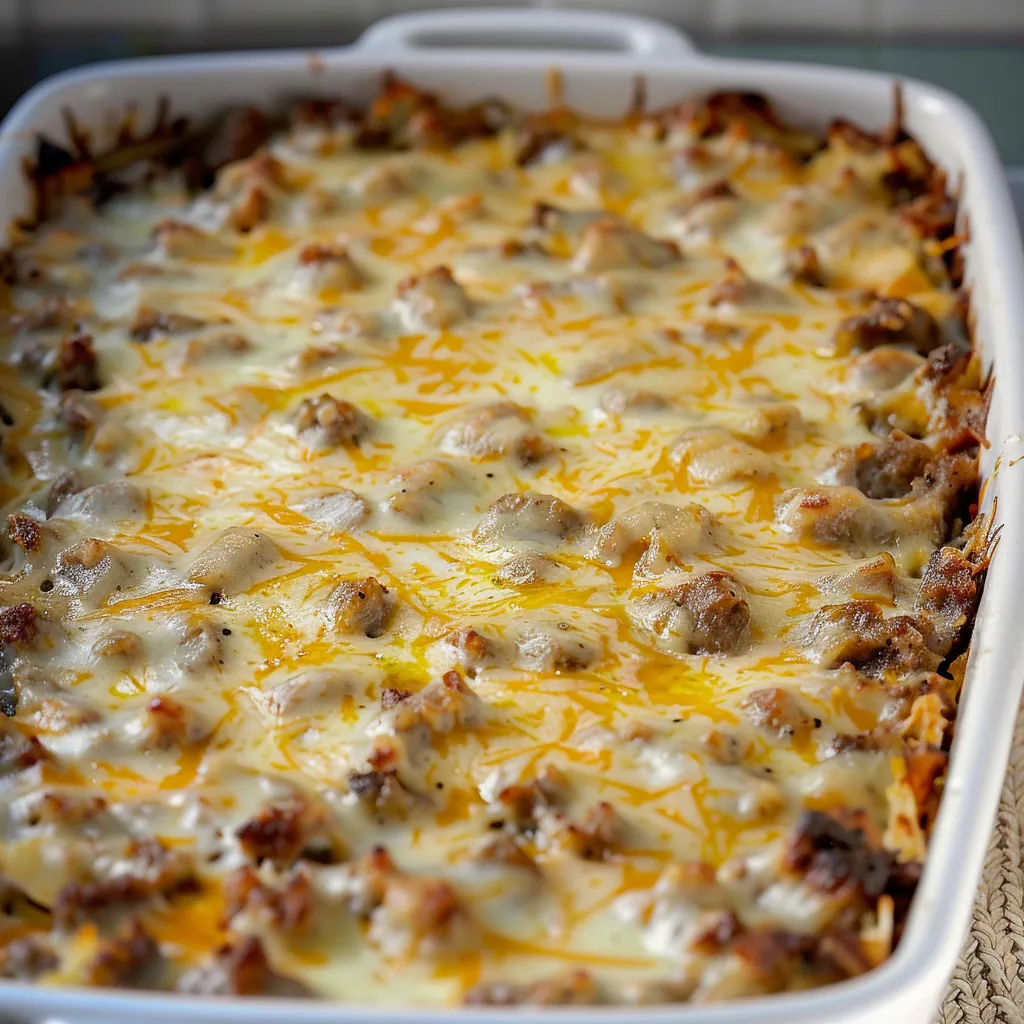 A white bowl filled with a cheesy meat dish.