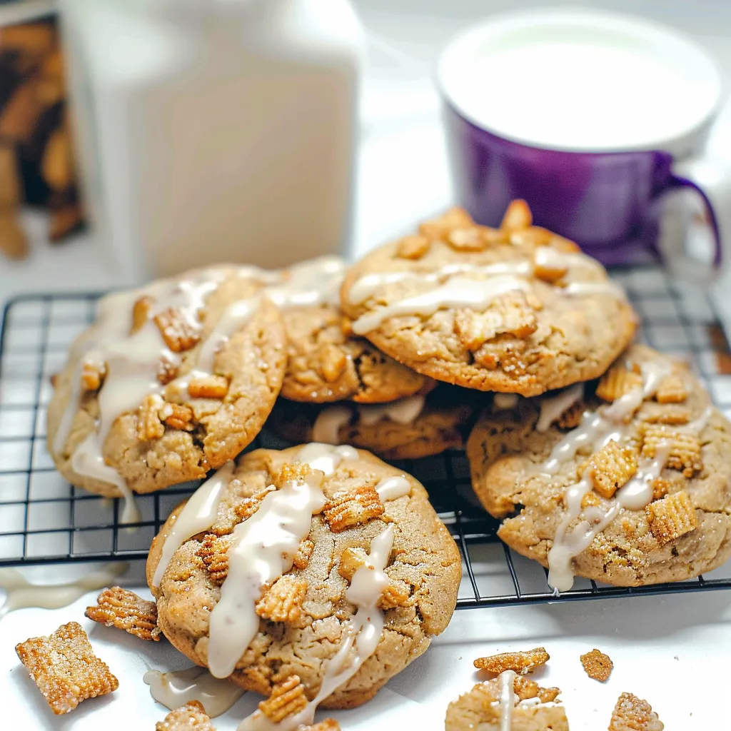 A stack of cookies with milk.