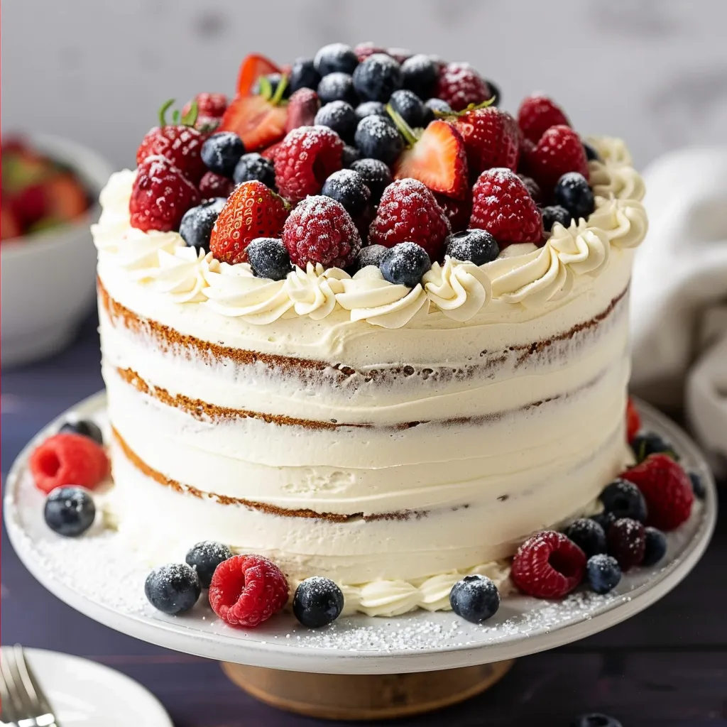 A cake with berries and strawberries on top.