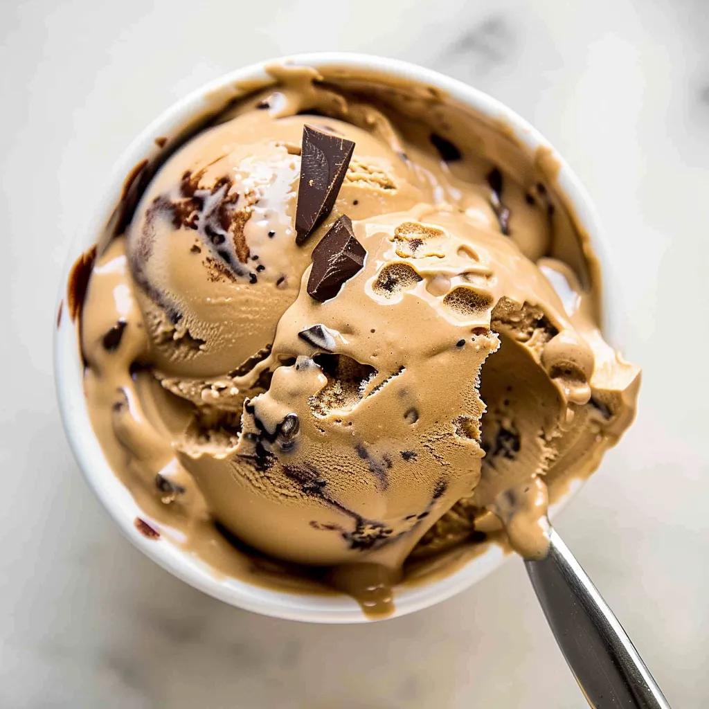 A scoop of ice cream with chocolate chips.