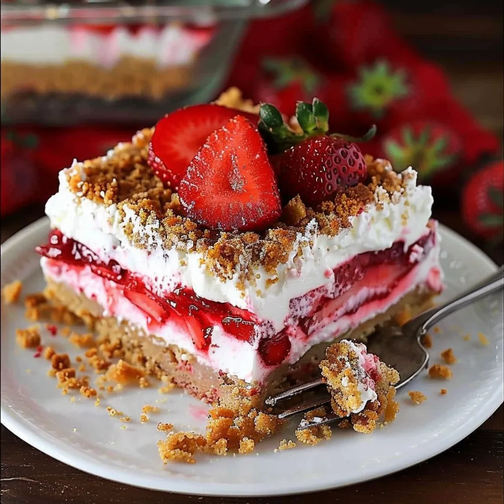 A slice of cake with strawberries on top.