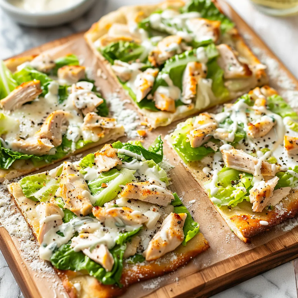 A pizza with chicken and lettuce on top.