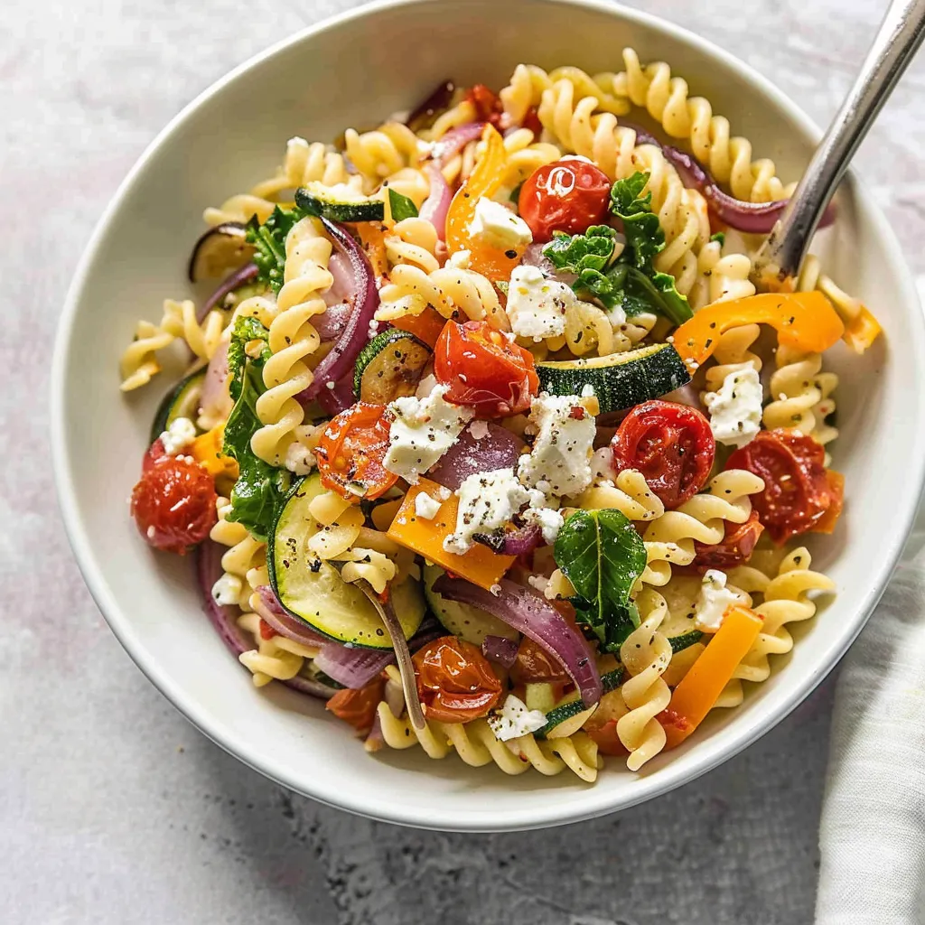 A bowl of pasta with vegetables.