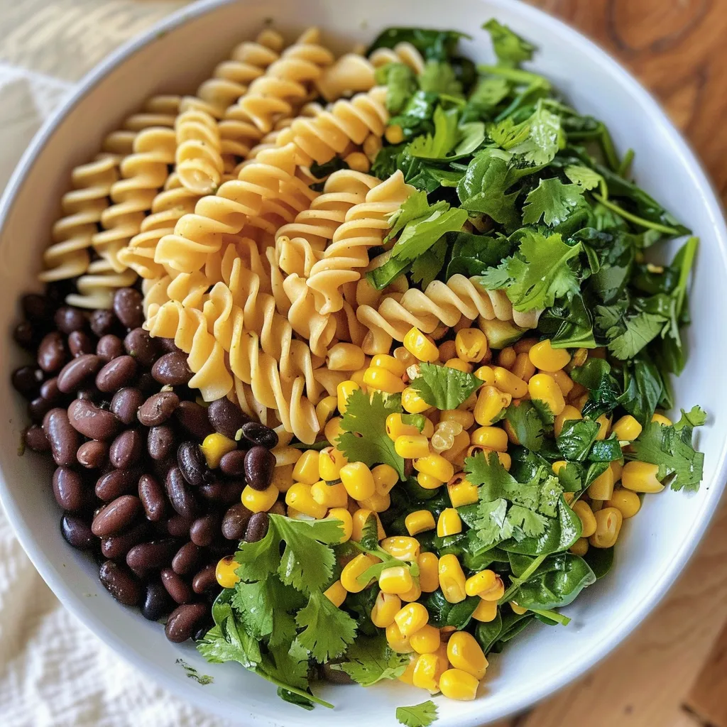A bowl of pasta and vegetables.