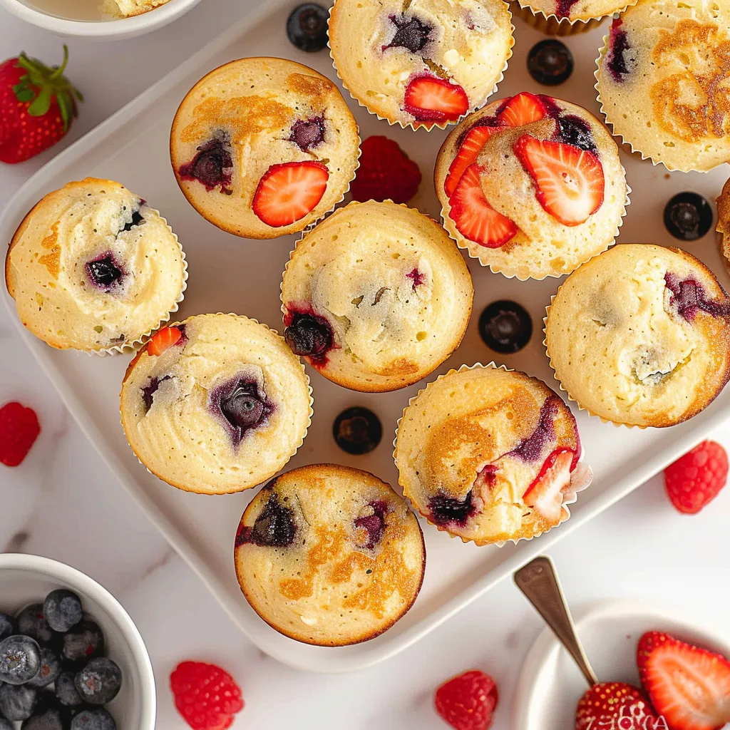 A plate of muffins with strawberries on top.