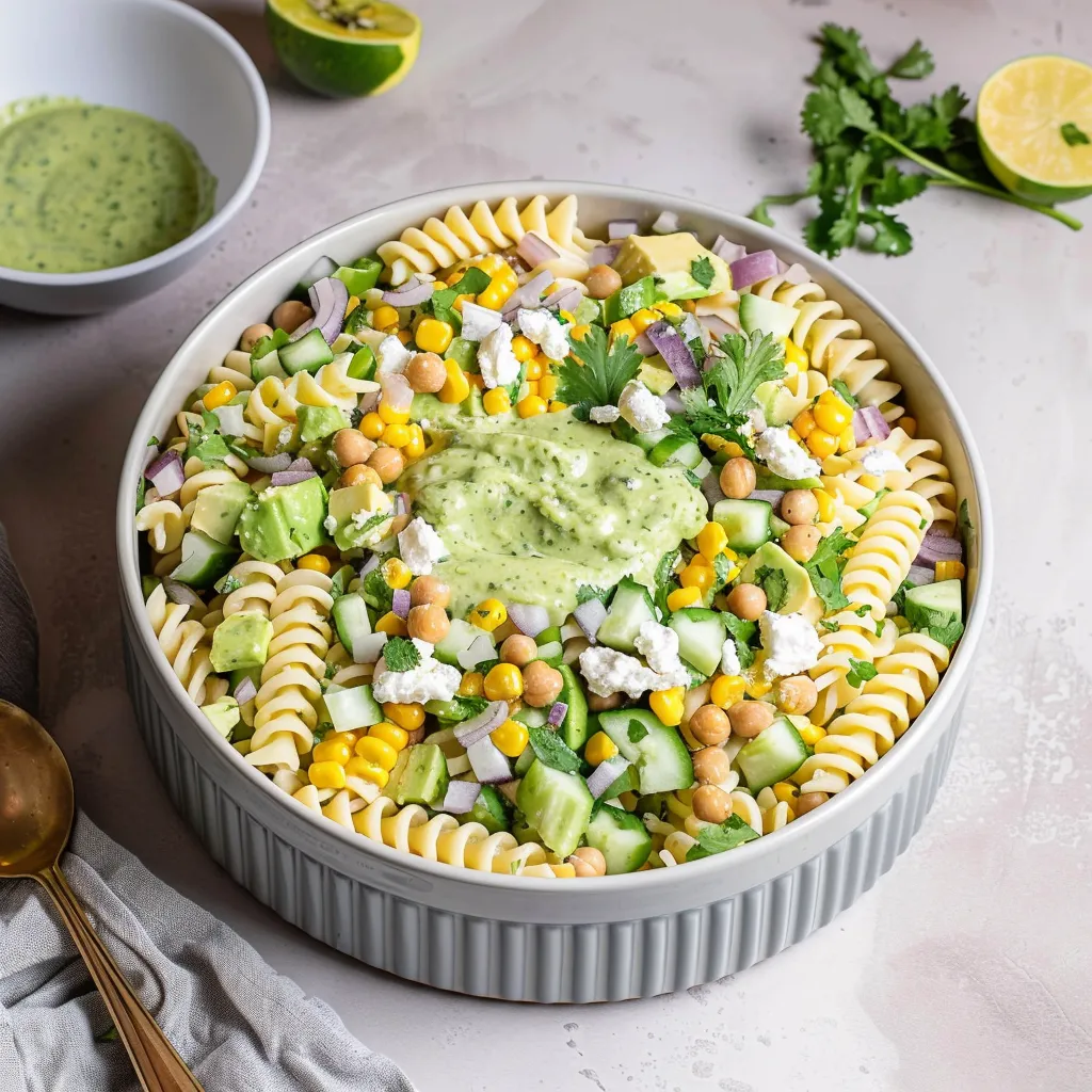A bowl of pasta with a white sauce.