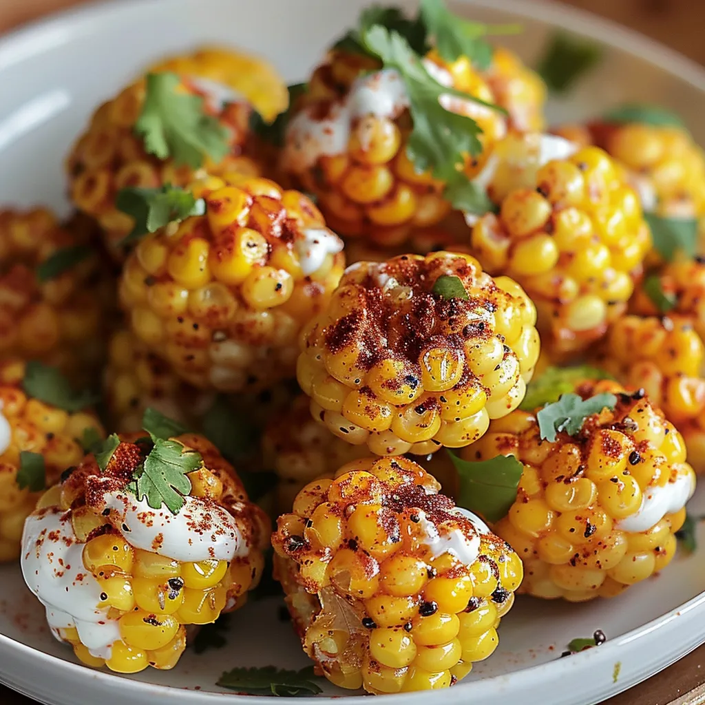 A plate of corn with white sauce.