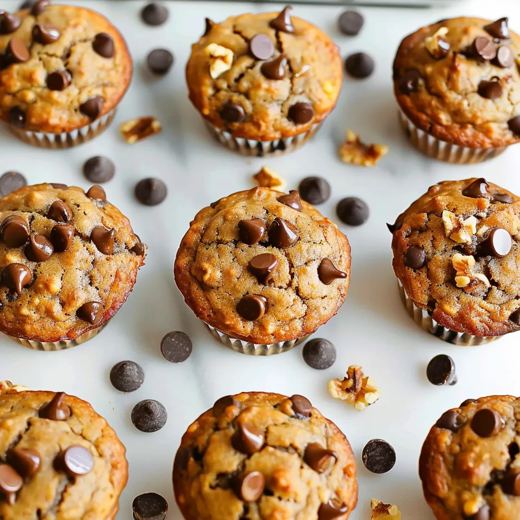 Chocolate chip muffins on a white plate.