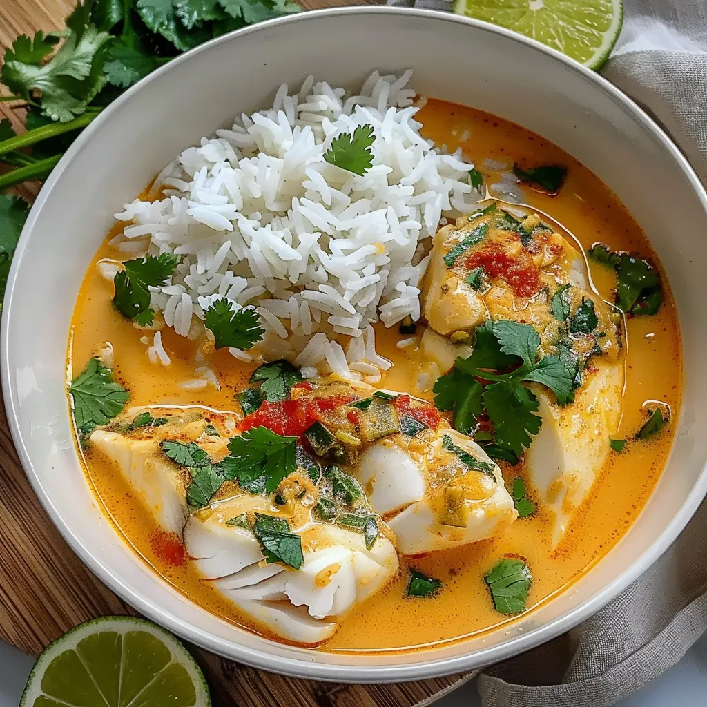 A bowl of soup with rice and fish.