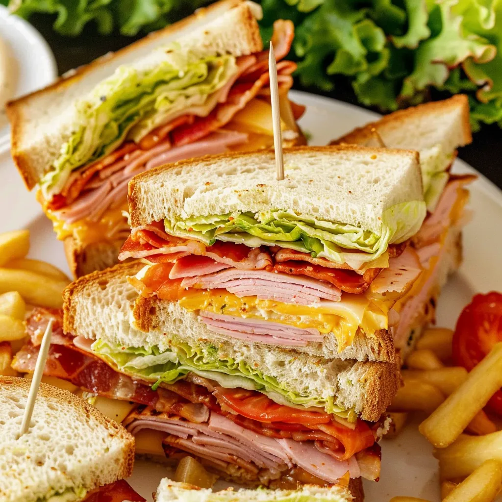 A plate of sandwiches and fries.