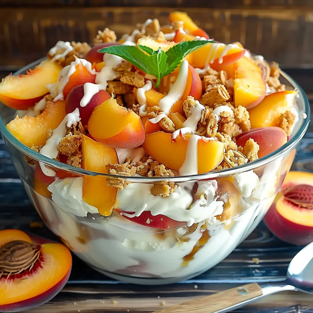 A bowl of fruit with a spoon in it.