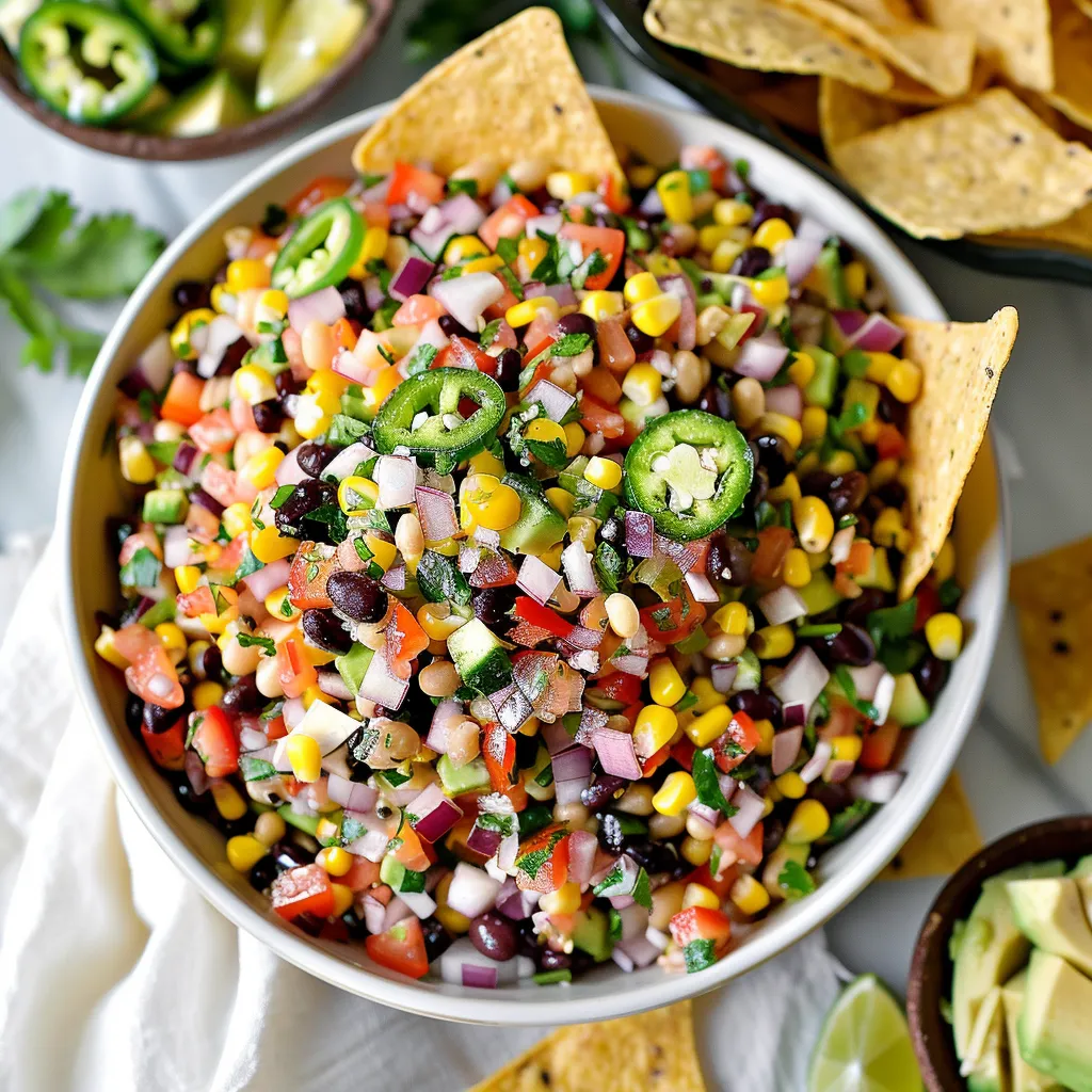 A bowl of salsa with chips and a lime wedge.
