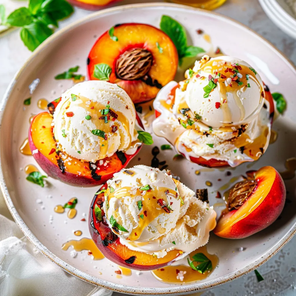 Peaches and cream on a plate.