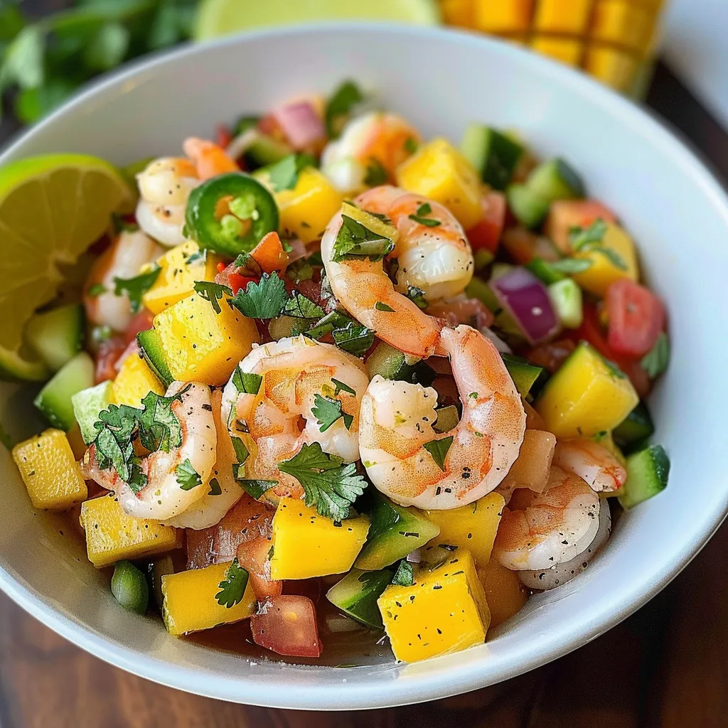 A bowl of shrimp and vegetables.