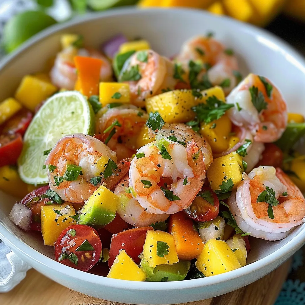 A bowl of shrimp and fruit salad.