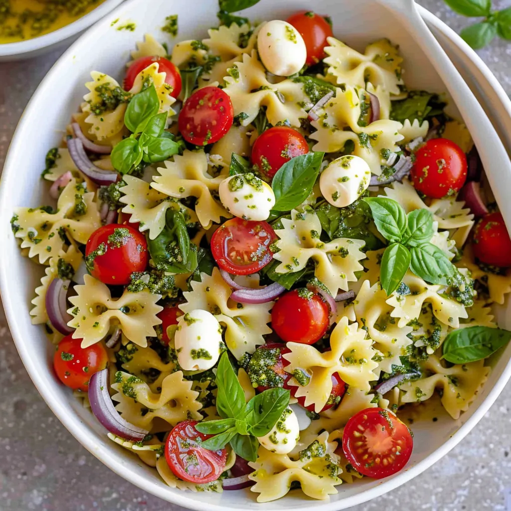 A bowl of pasta with tomatoes and basil.