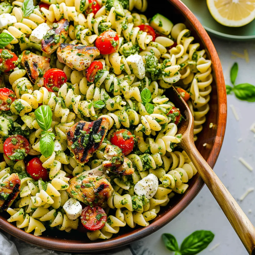 A bowl of pasta with chicken and tomatoes.