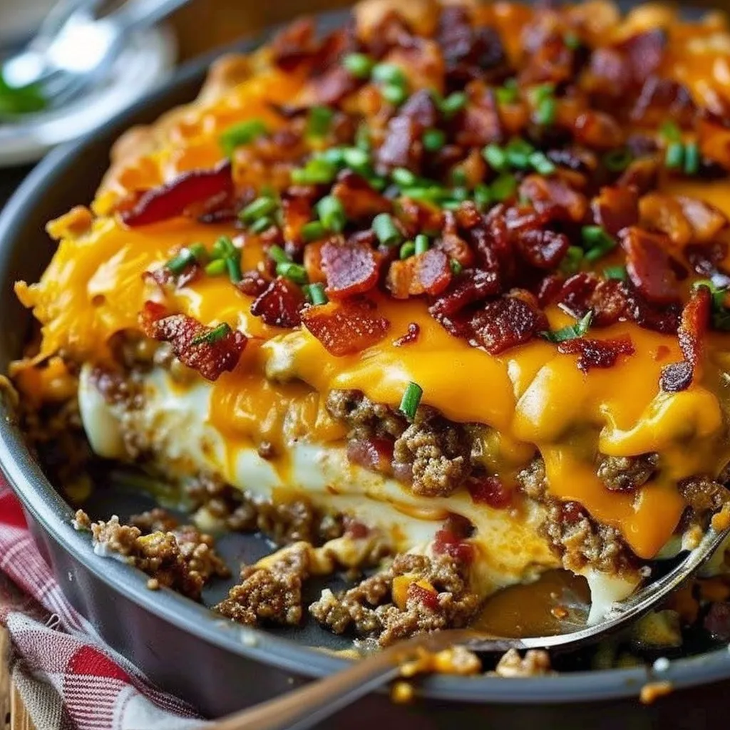 A delicious bacon and cheese casserole.