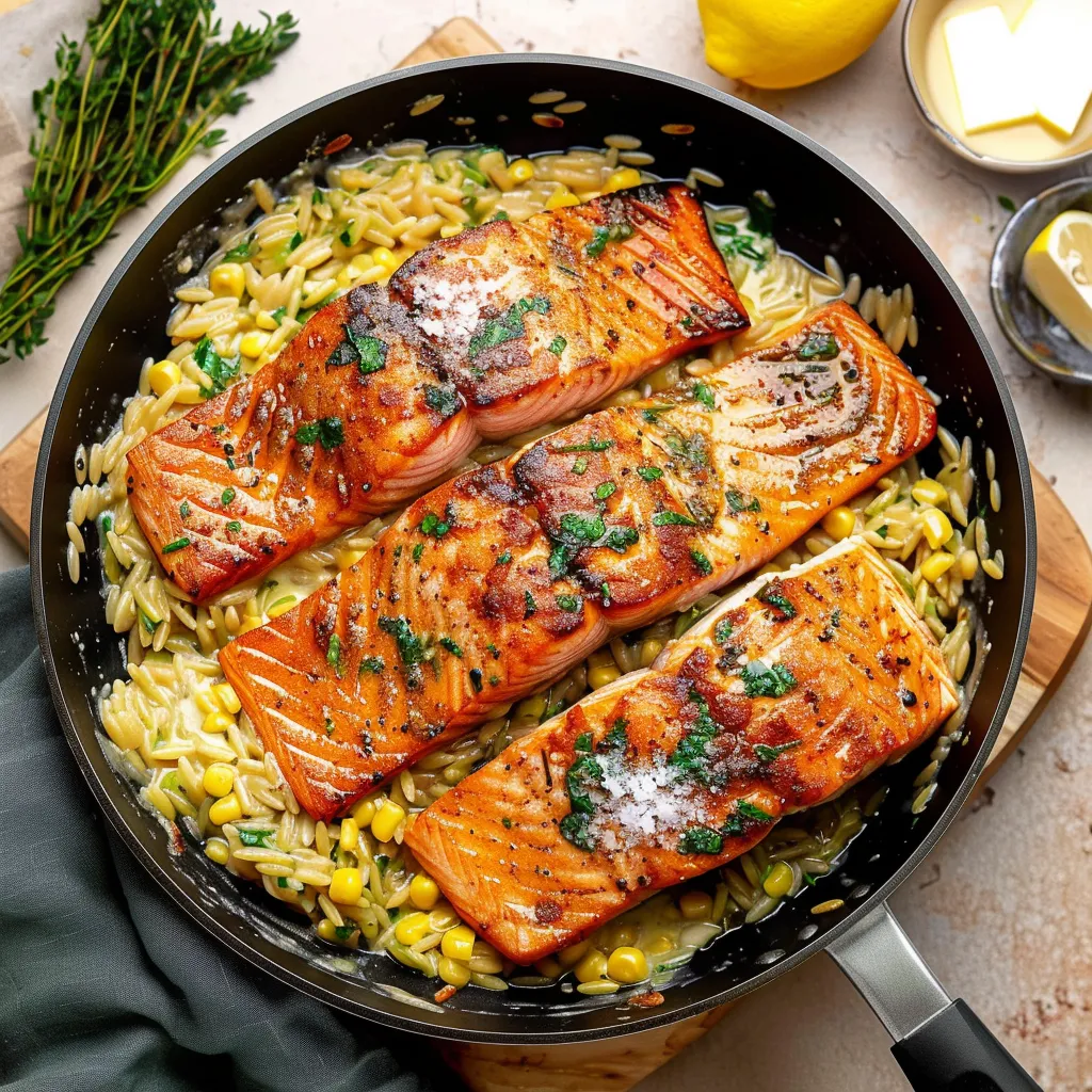 A pan of fish with herbs on top.