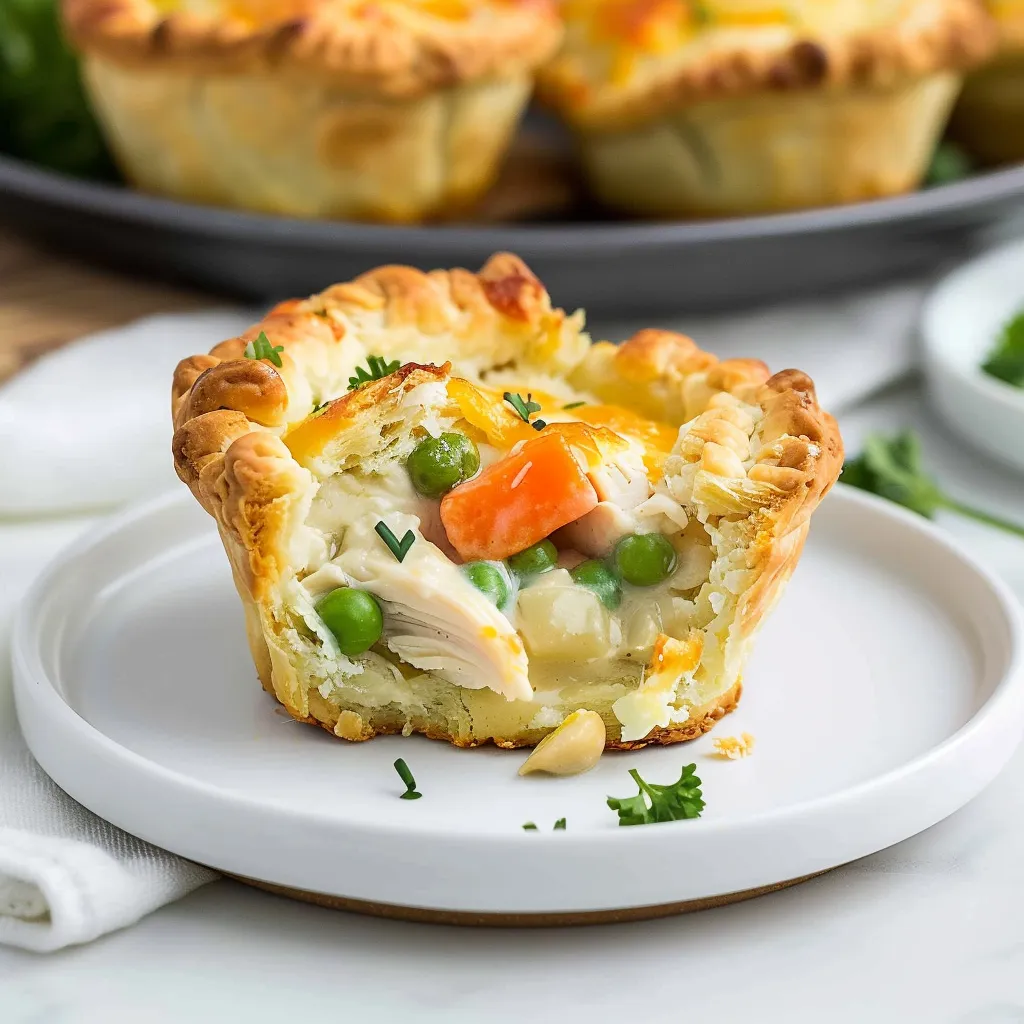 A small pastry with chicken and peas.