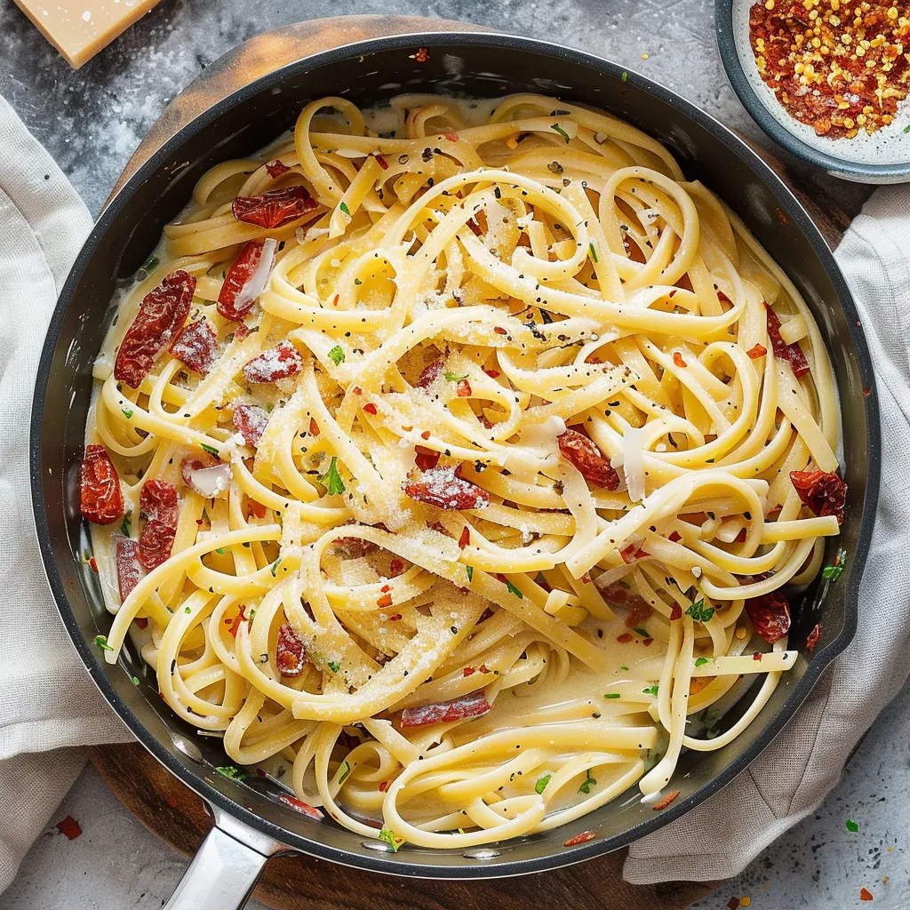 A bowl of pasta with tomatoes and cheese.