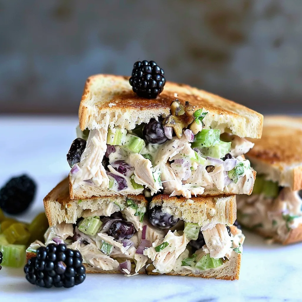 A sandwich with blackberries and chicken.