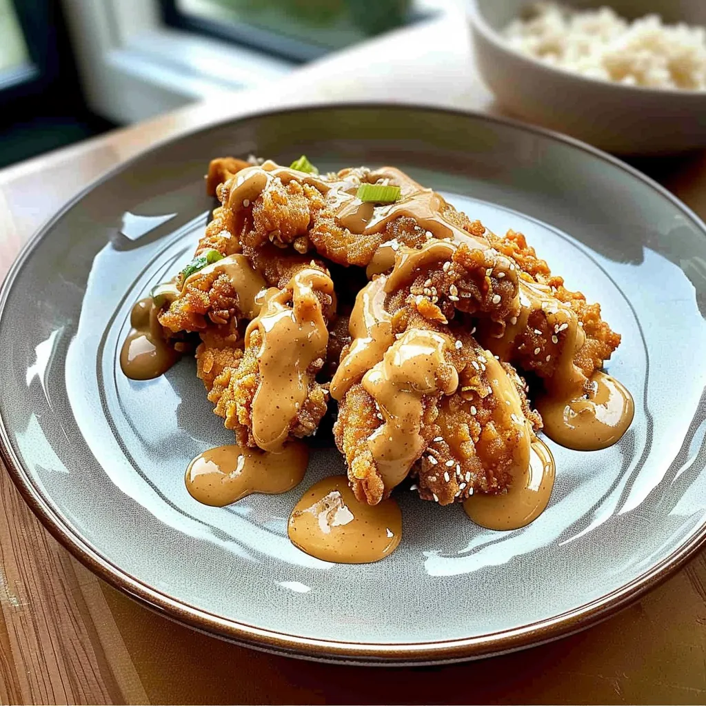 A plate of chicken with sauce.