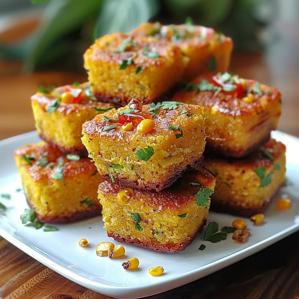 A stack of cake squares on a plate.