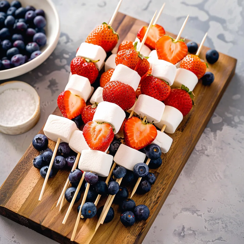 A wooden board with strawberries and blueberries on it.