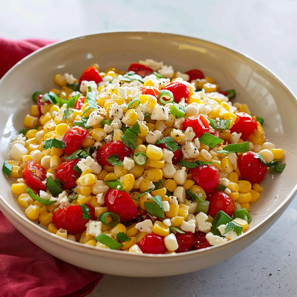 A bowl of corn and tomatoes.