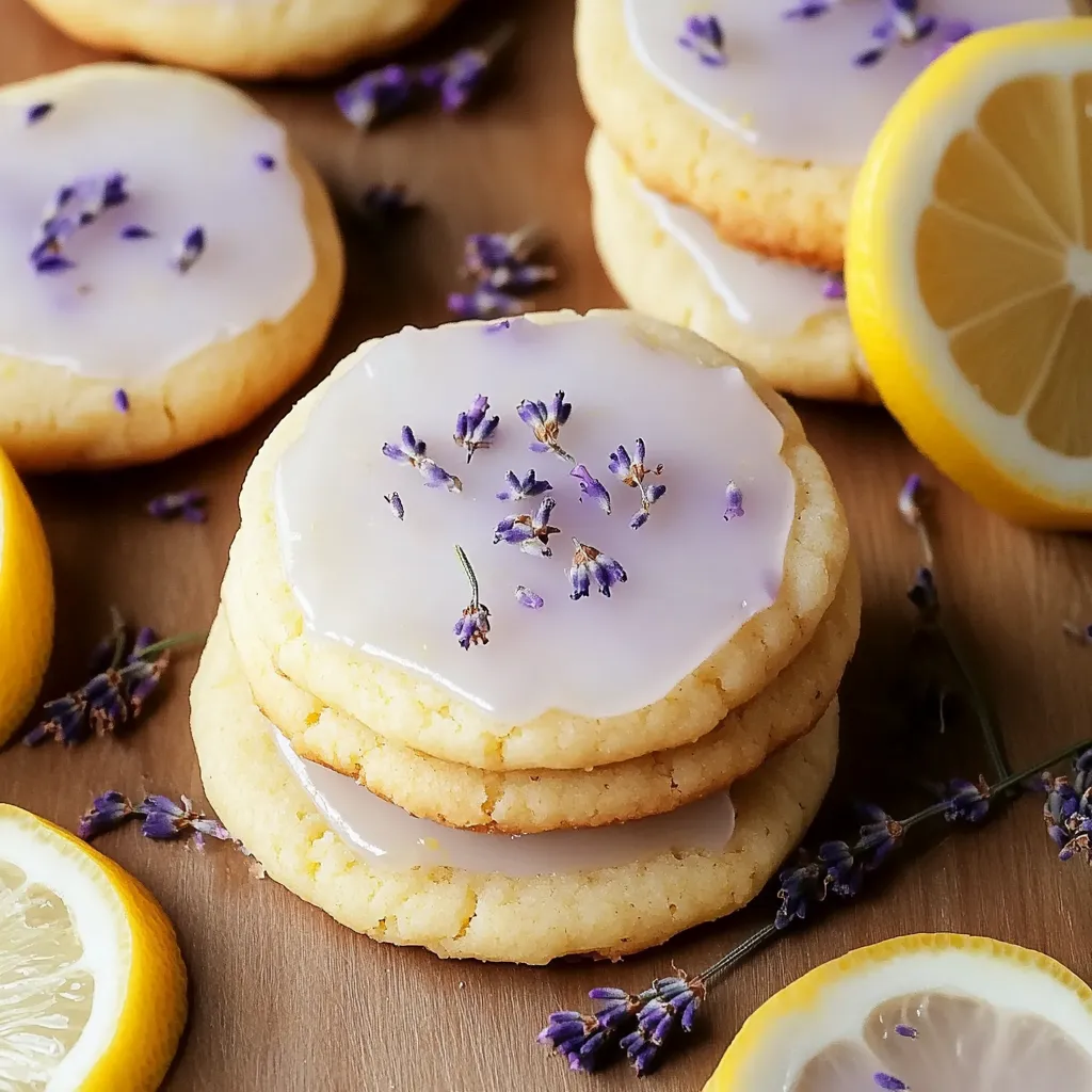 Lemon and lavender cookies on a table.