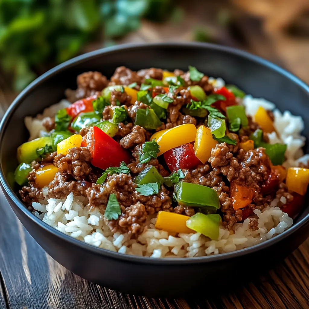A bowl of rice with meat and vegetables.