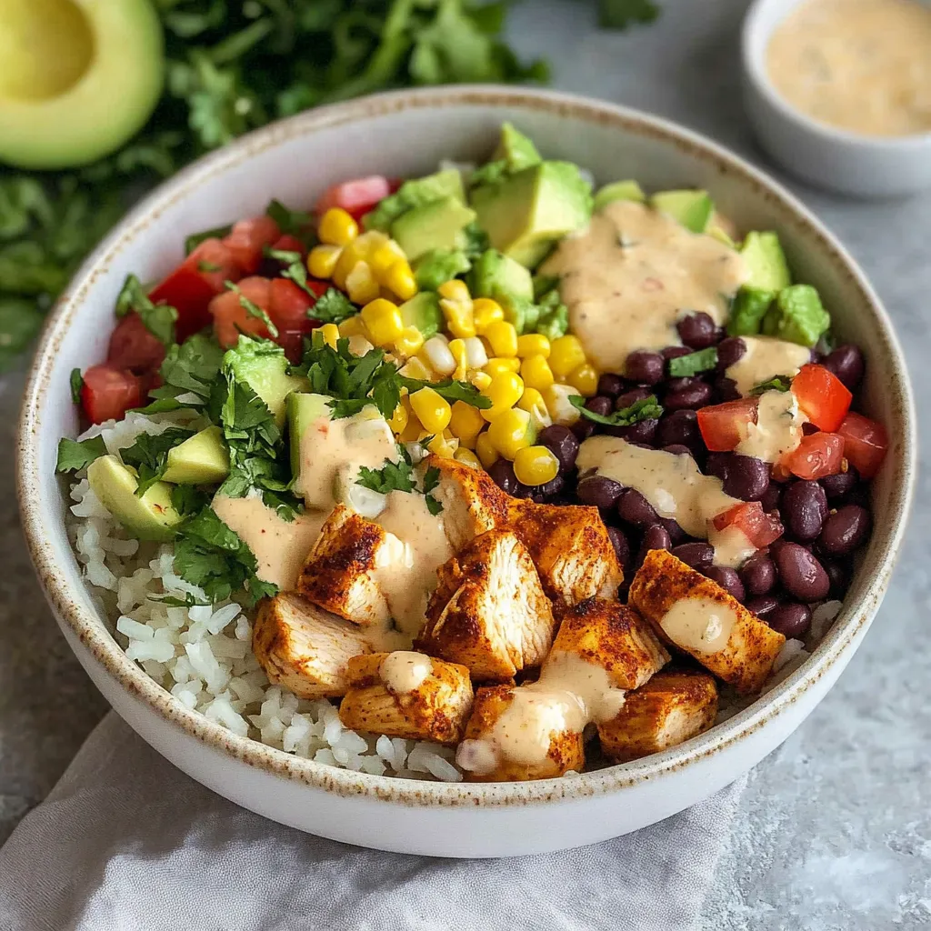A bowl of food with rice, beans, corn, and avocado.