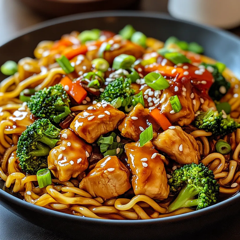 A bowl of Chinese food with chicken and broccoli.