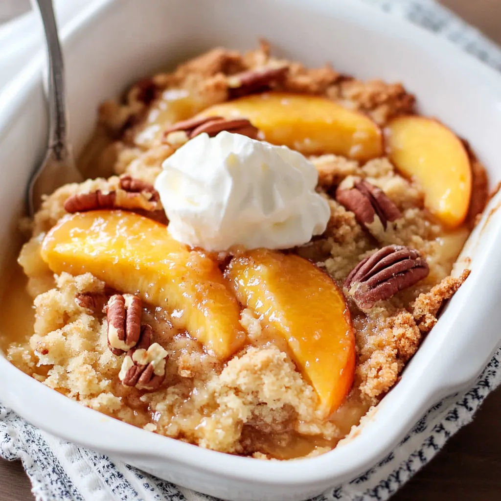 A bowl of peaches with whipped cream on top.