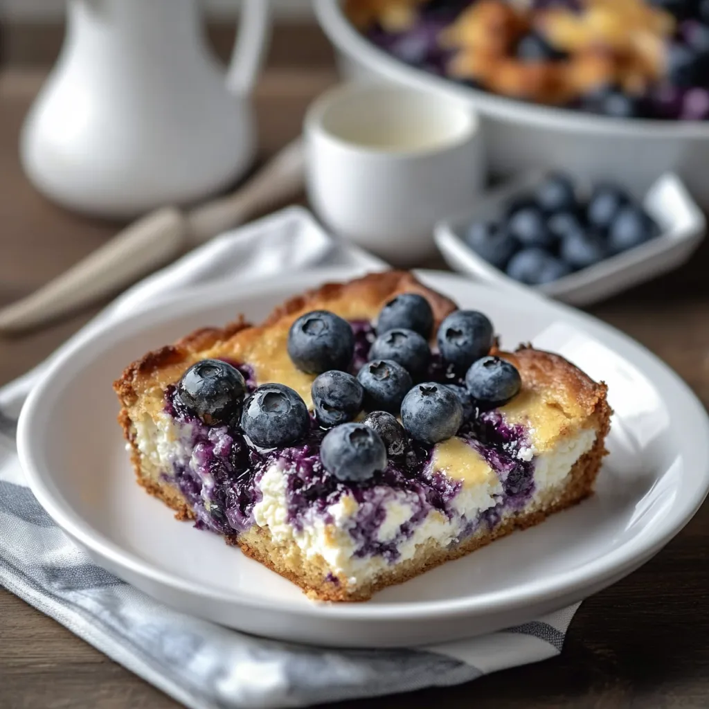 A slice of blueberry cake with blueberries on top.