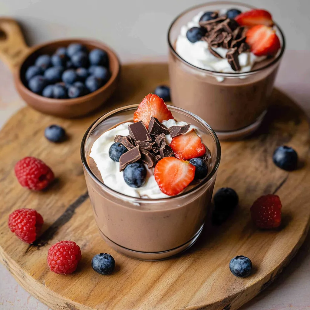 Two glasses of chocolate and strawberry dessert.