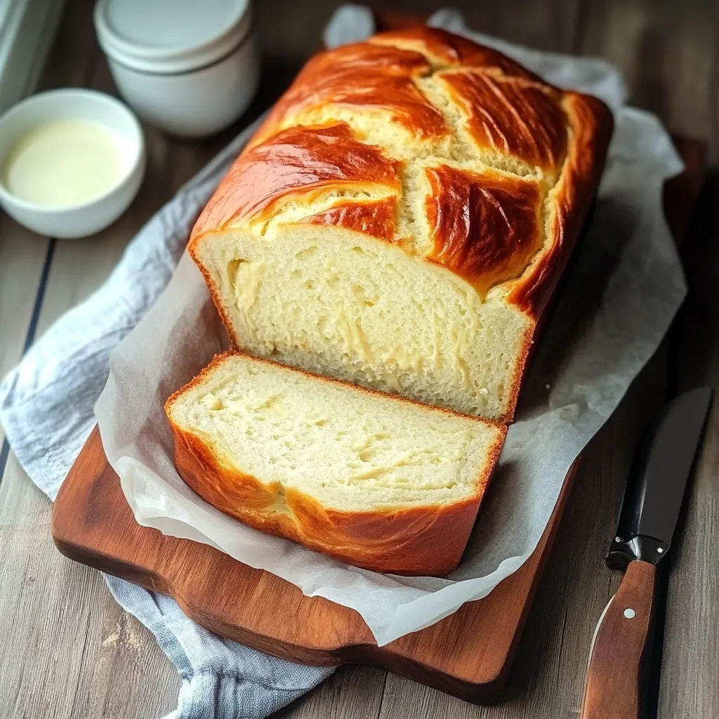 A loaf of bread with a knife on a table.