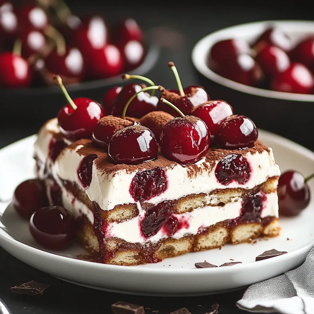 A slice of cake with cherries on top.