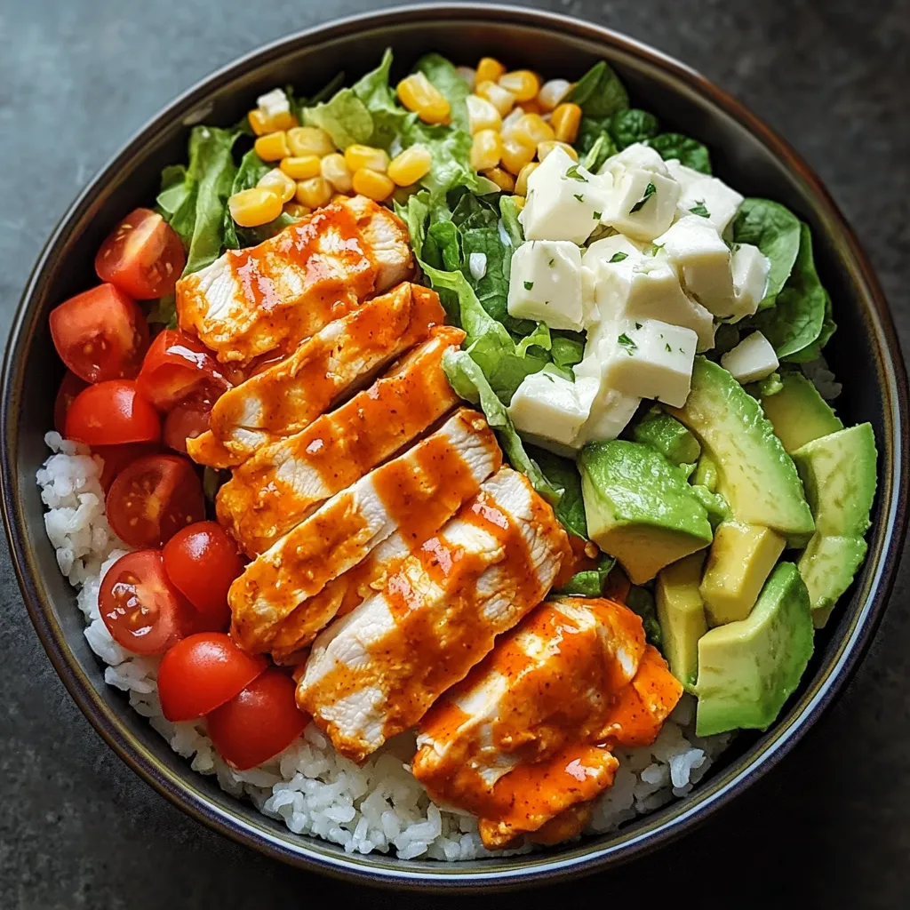 A bowl of food with rice, tomatoes, corn, and chicken.