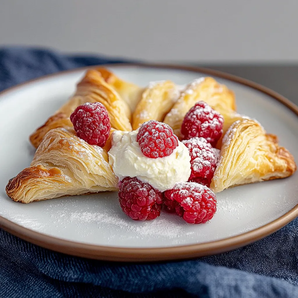 A plate of food with a pastry and raspberries.