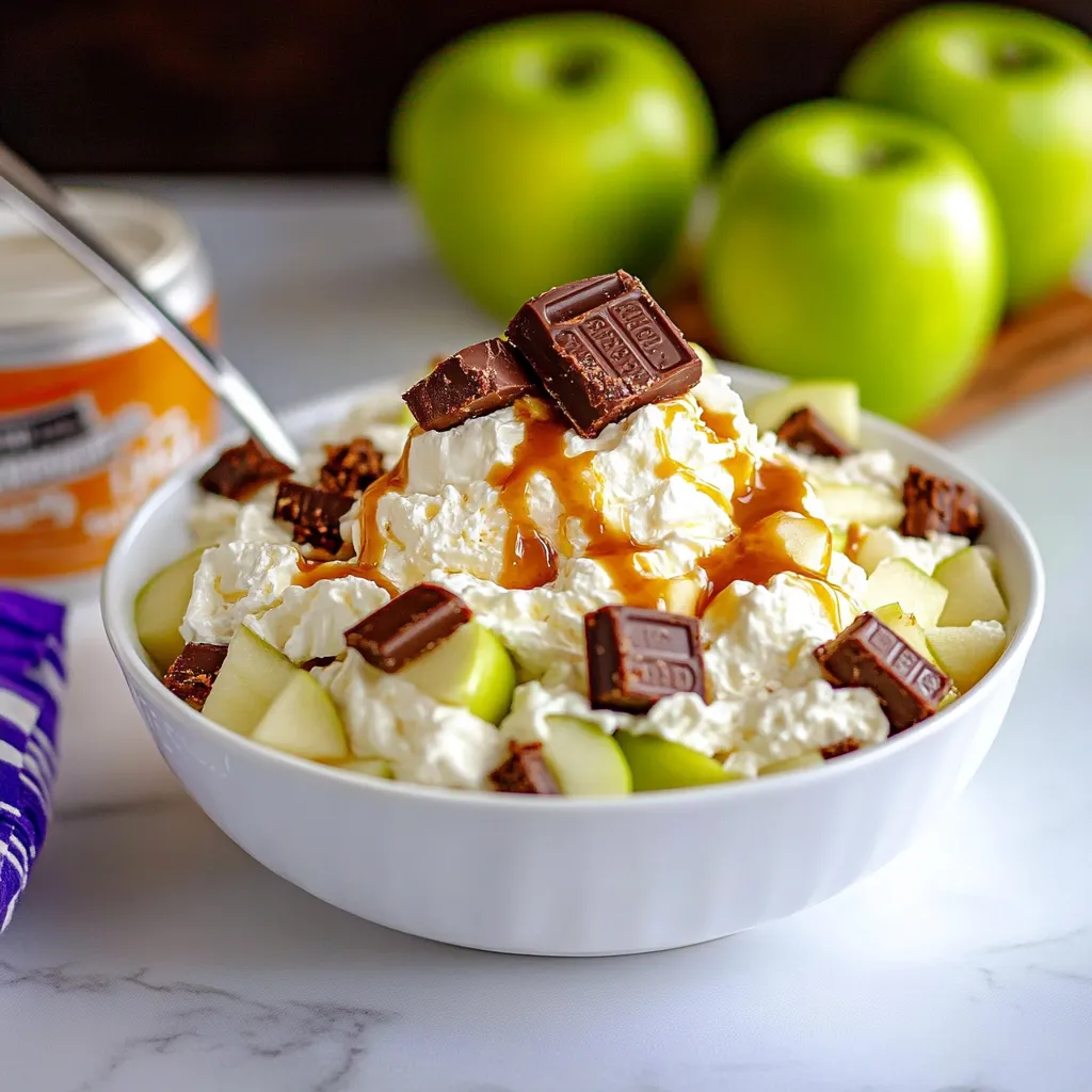 A bowl of ice cream with chocolate chips and apples.