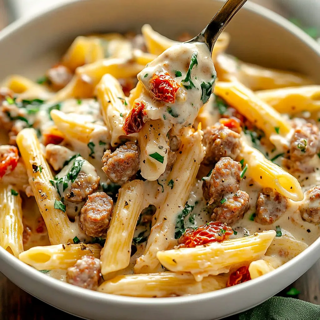 A bowl of pasta with meat and cheese.
