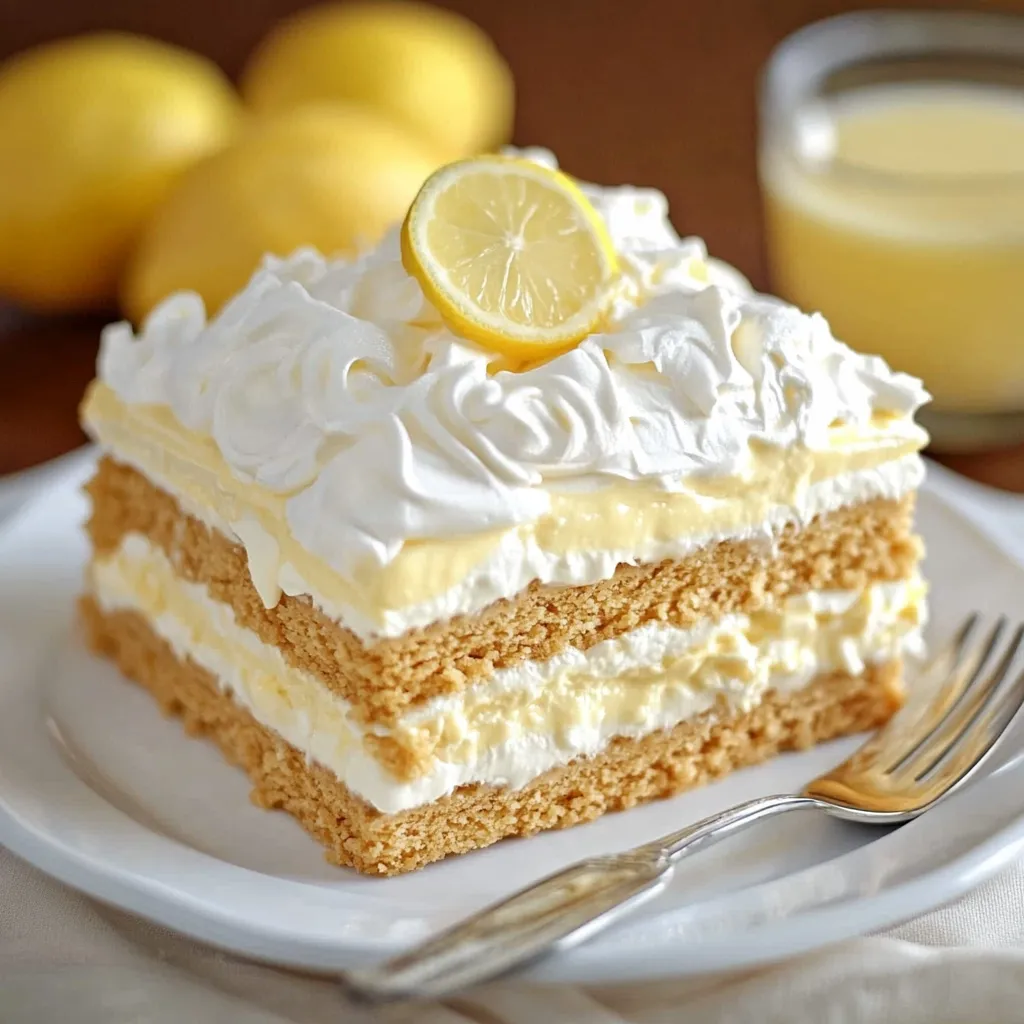 A slice of lemon cake with a lemon on top.