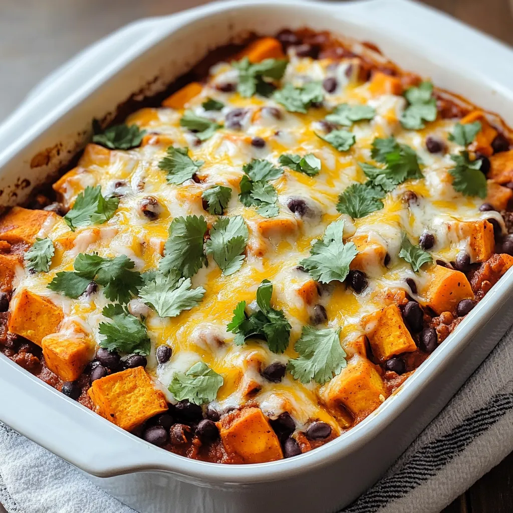 A white bowl with a casserole in it.