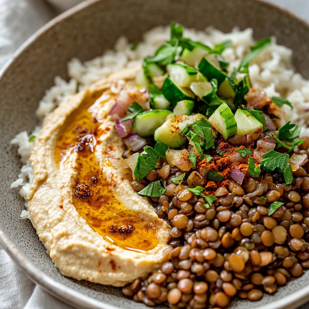 A bowl of food with rice, beans, and cucumbers.