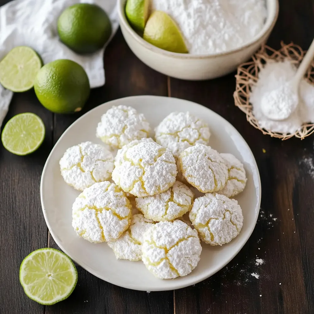 A plate of cookies with limes on the side.