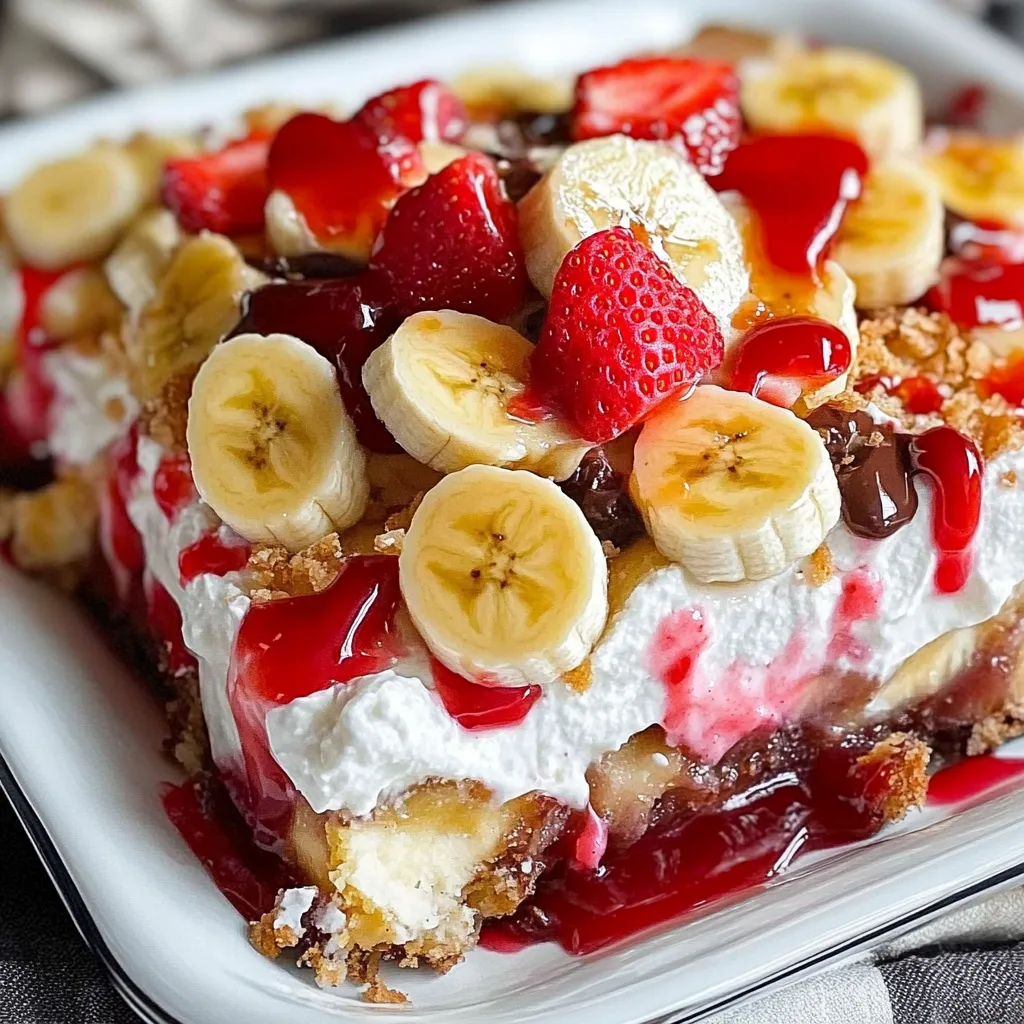 A slice of banana cream pie with strawberries on top.