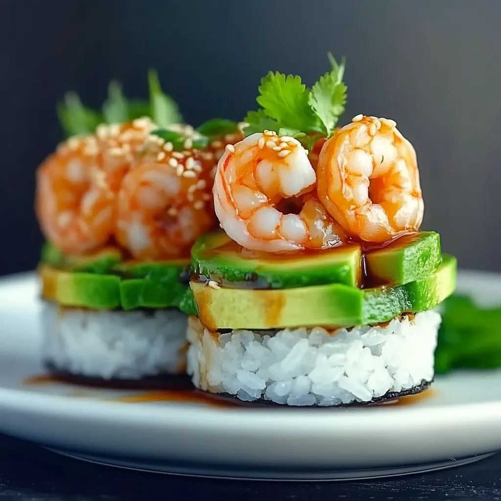 Shrimp and avocado sushi rolls.