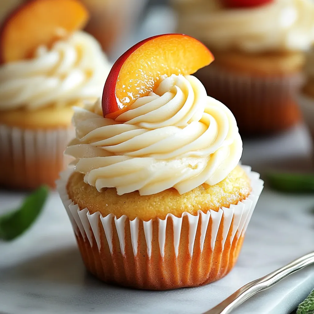 A cupcake with a slice of peach on top.